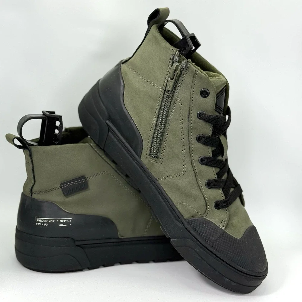 Zara Kids 35 EU Olive Green High Top Sneakers Zip Lace Boots Black Sole